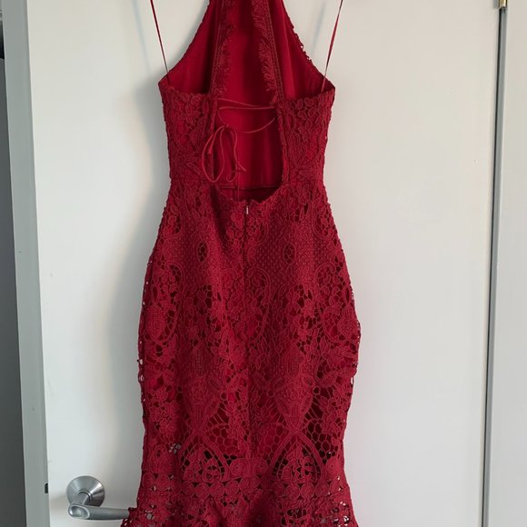 Red Lace Two Sisters Mermaid Dress - Picture 4 of 9